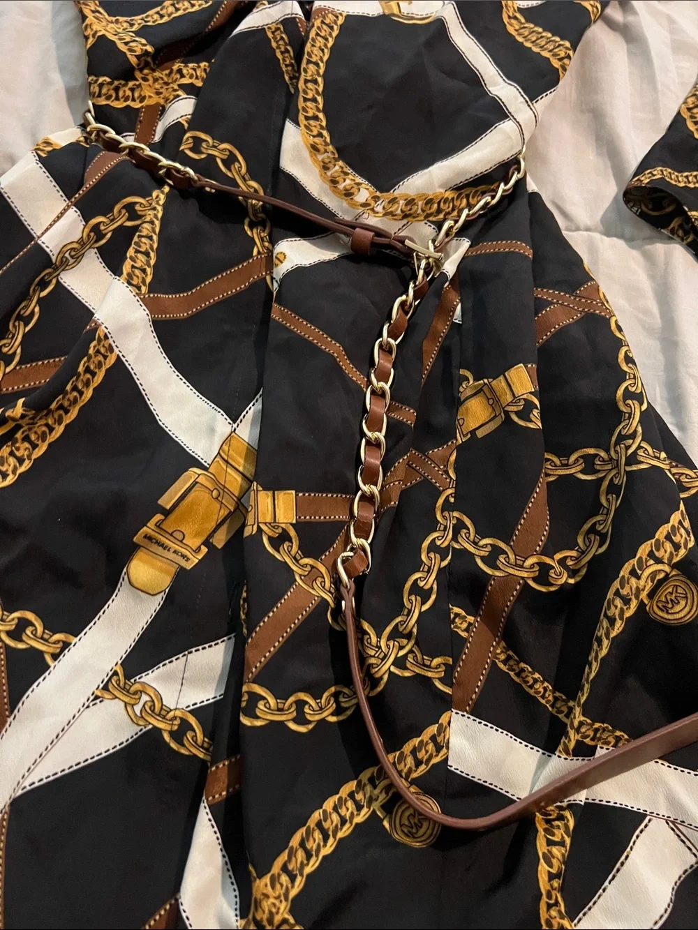 Chain-Print Black & Brown Shirt Dress